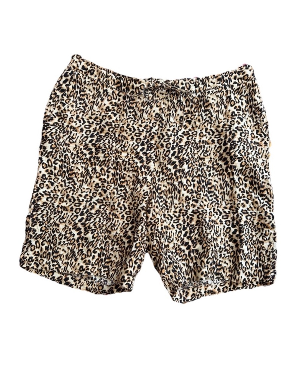 Vintage Chico’s Animal Print Drawstring Linen Long Shorts Women's Size 14 Summer